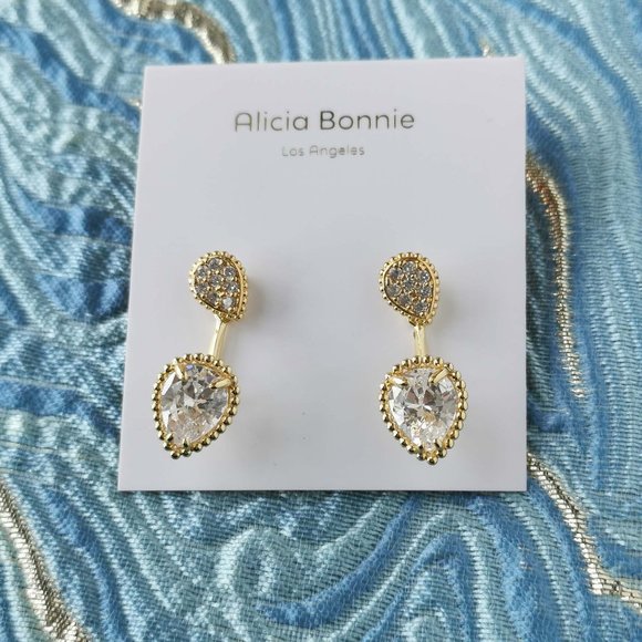 Alicia Bonnie Jewelry - Alicia Bonnie Dual Elegance Gold White Crystal Ear Jacket Earrings. NWT